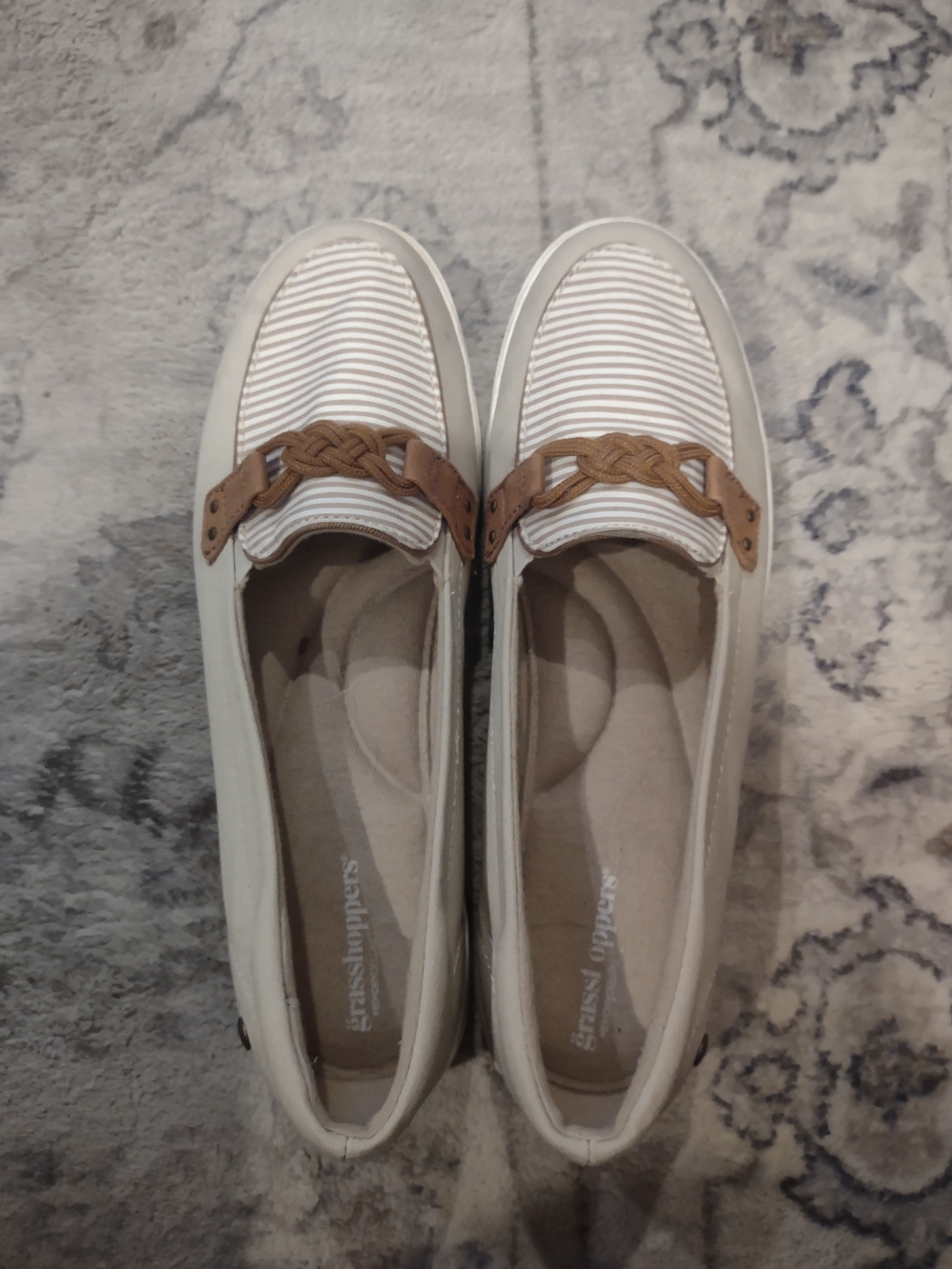 Grasshoppers Cream and Tan Braided Slip-On Loafers